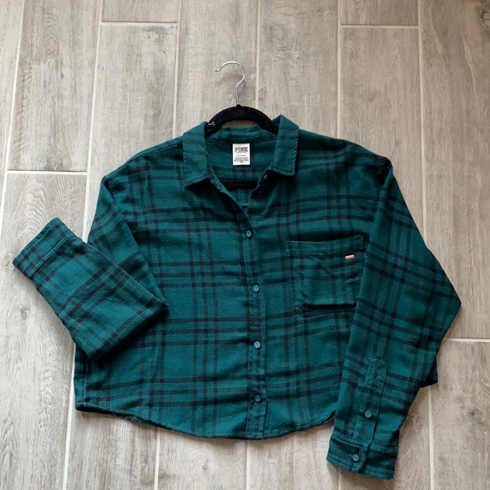 PINK VICTORIAS SECRET CROPPED FLANNEL